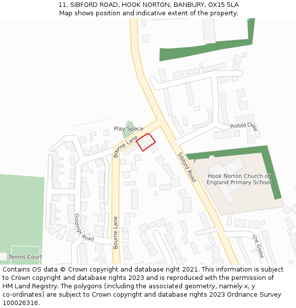 11, SIBFORD ROAD, HOOK NORTON, BANBURY, OX15 5LA: Location map and indicative extent of plot