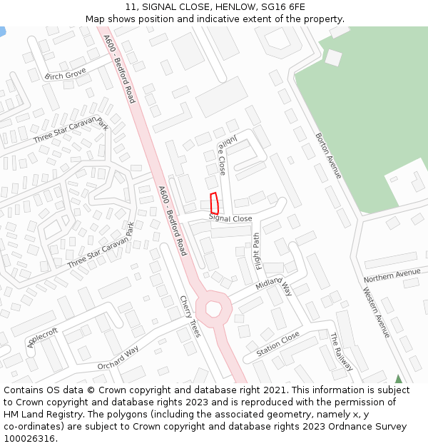 11, SIGNAL CLOSE, HENLOW, SG16 6FE: Location map and indicative extent of plot