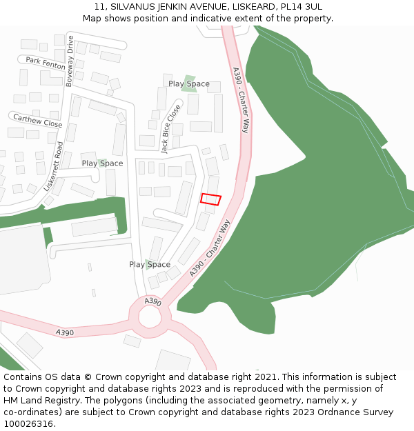 11, SILVANUS JENKIN AVENUE, LISKEARD, PL14 3UL: Location map and indicative extent of plot