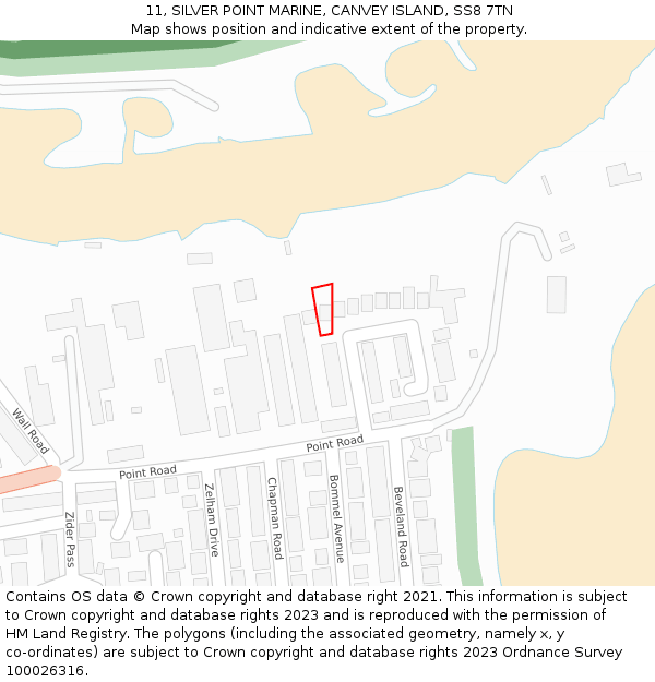11, SILVER POINT MARINE, CANVEY ISLAND, SS8 7TN: Location map and indicative extent of plot