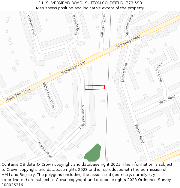 11, SILVERMEAD ROAD, SUTTON COLDFIELD, B73 5SR: Location map and indicative extent of plot