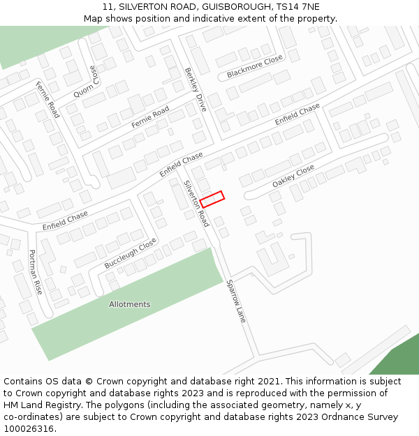 11, SILVERTON ROAD, GUISBOROUGH, TS14 7NE: Location map and indicative extent of plot