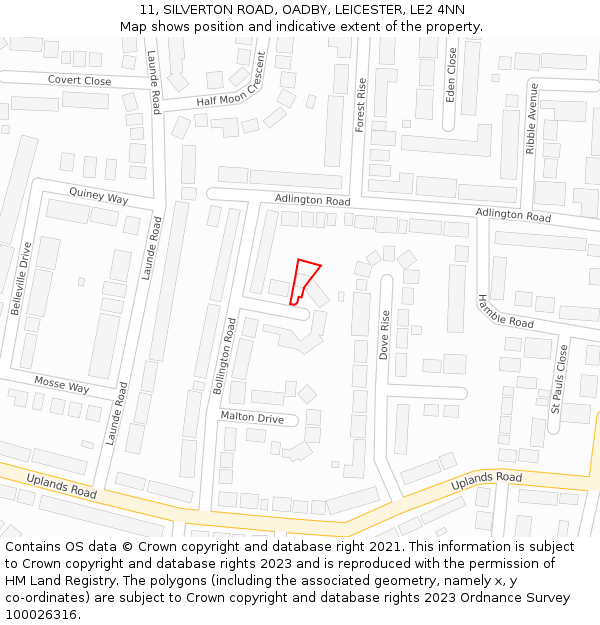 11, SILVERTON ROAD, OADBY, LEICESTER, LE2 4NN: Location map and indicative extent of plot