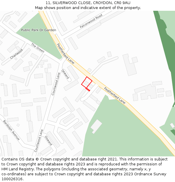 11, SILVERWOOD CLOSE, CROYDON, CR0 9AU: Location map and indicative extent of plot