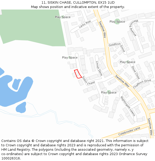 11, SISKIN CHASE, CULLOMPTON, EX15 1UD: Location map and indicative extent of plot