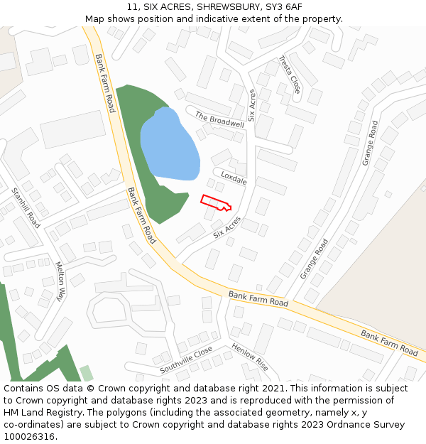 11, SIX ACRES, SHREWSBURY, SY3 6AF: Location map and indicative extent of plot