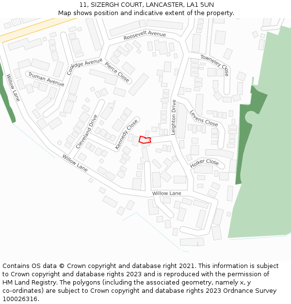 11, SIZERGH COURT, LANCASTER, LA1 5UN: Location map and indicative extent of plot