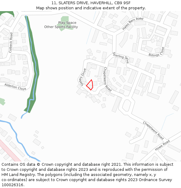 11, SLATERS DRIVE, HAVERHILL, CB9 9SF: Location map and indicative extent of plot