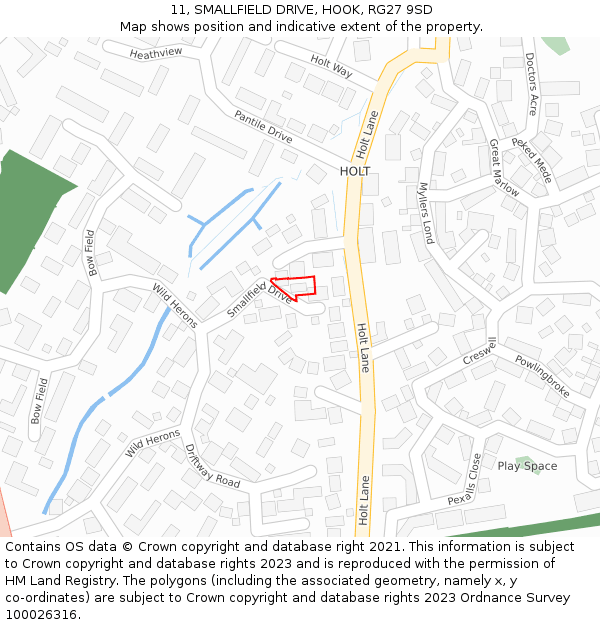 11, SMALLFIELD DRIVE, HOOK, RG27 9SD: Location map and indicative extent of plot