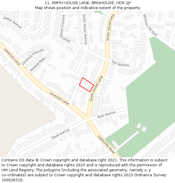 11, SMITH HOUSE LANE, BRIGHOUSE, HD6 2JY: Location map and indicative extent of plot