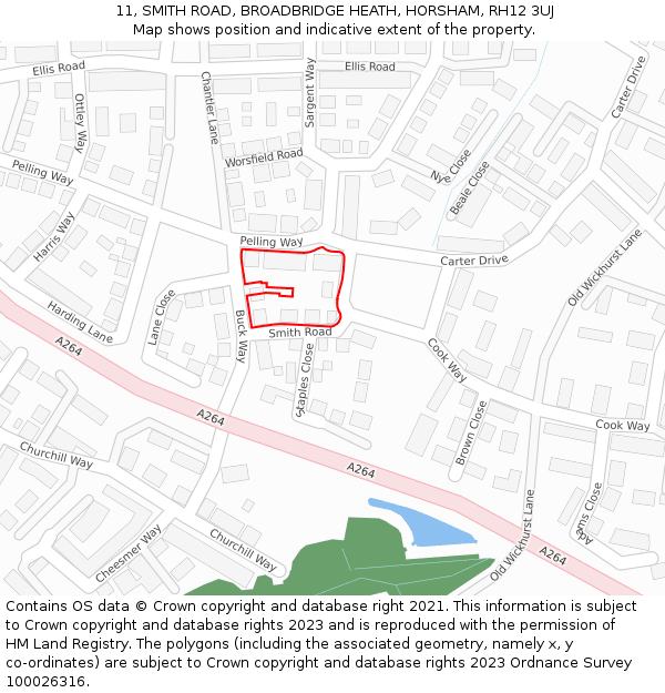 11, SMITH ROAD, BROADBRIDGE HEATH, HORSHAM, RH12 3UJ: Location map and indicative extent of plot