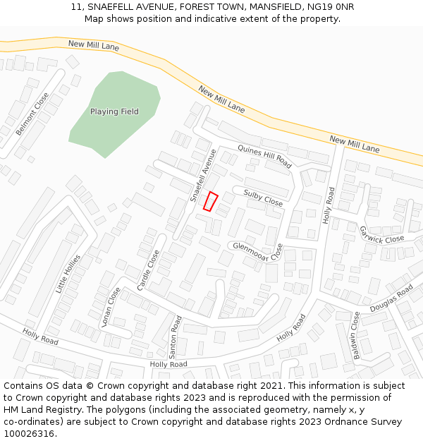 11, SNAEFELL AVENUE, FOREST TOWN, MANSFIELD, NG19 0NR: Location map and indicative extent of plot