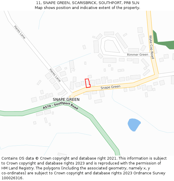 11, SNAPE GREEN, SCARISBRICK, SOUTHPORT, PR8 5LN: Location map and indicative extent of plot