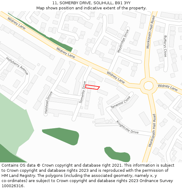 11, SOMERBY DRIVE, SOLIHULL, B91 3YY: Location map and indicative extent of plot