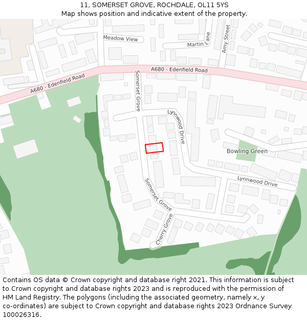 11, SOMERSET GROVE, ROCHDALE, OL11 5YS: Location map and indicative extent of plot