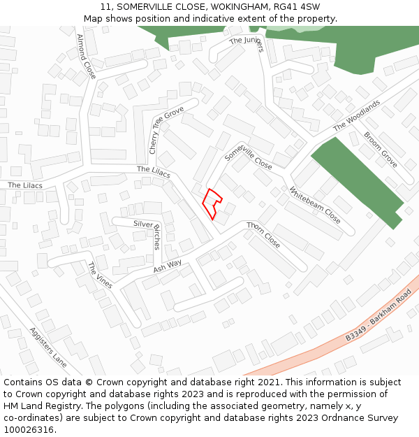 11, SOMERVILLE CLOSE, WOKINGHAM, RG41 4SW: Location map and indicative extent of plot