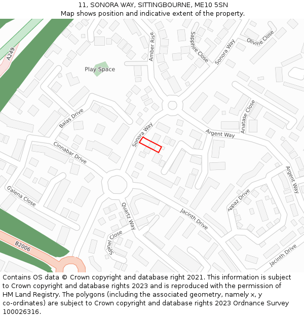 11, SONORA WAY, SITTINGBOURNE, ME10 5SN: Location map and indicative extent of plot