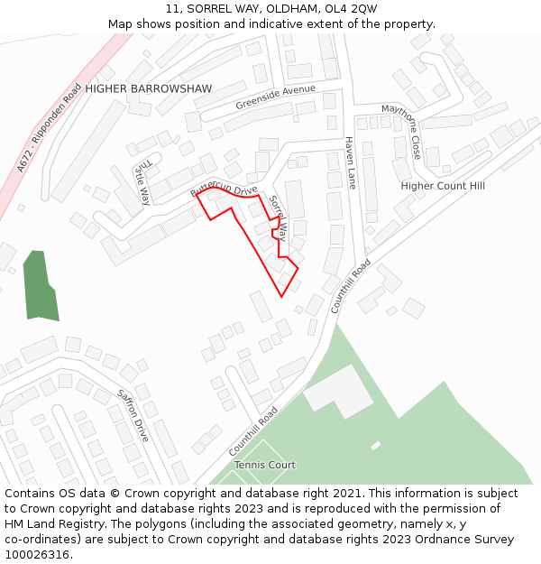 11, SORREL WAY, OLDHAM, OL4 2QW: Location map and indicative extent of plot