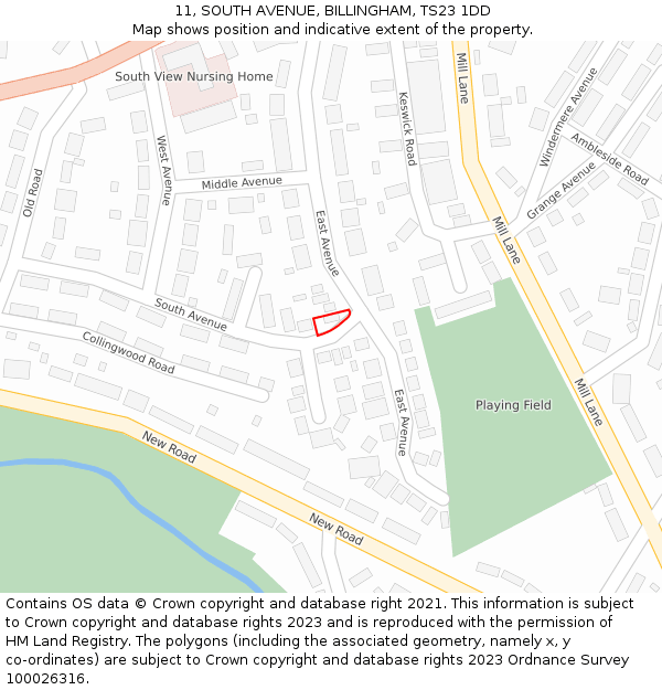 11, SOUTH AVENUE, BILLINGHAM, TS23 1DD: Location map and indicative extent of plot