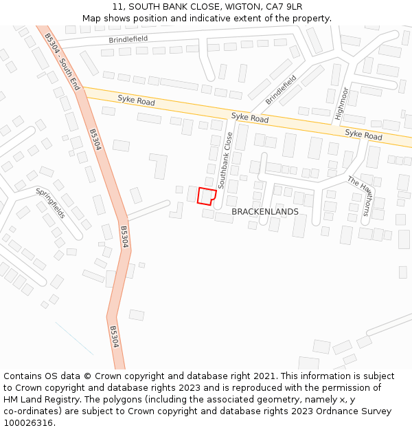 11, SOUTH BANK CLOSE, WIGTON, CA7 9LR: Location map and indicative extent of plot