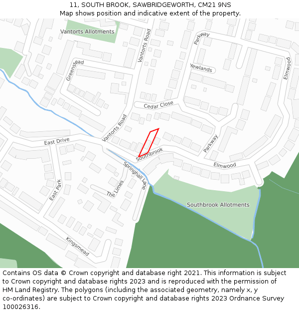 11, SOUTH BROOK, SAWBRIDGEWORTH, CM21 9NS: Location map and indicative extent of plot