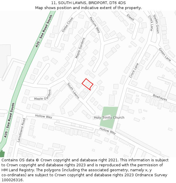 11, SOUTH LAWNS, BRIDPORT, DT6 4DS: Location map and indicative extent of plot