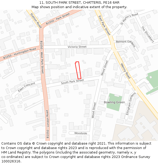 11, SOUTH PARK STREET, CHATTERIS, PE16 6AR: Location map and indicative extent of plot