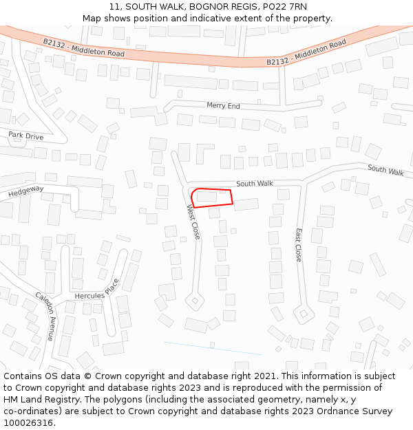 11, SOUTH WALK, BOGNOR REGIS, PO22 7RN: Location map and indicative extent of plot