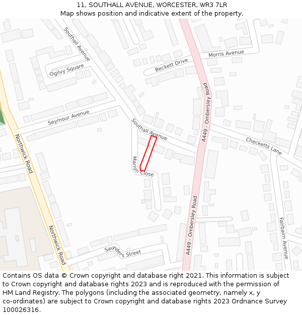 11, SOUTHALL AVENUE, WORCESTER, WR3 7LR: Location map and indicative extent of plot