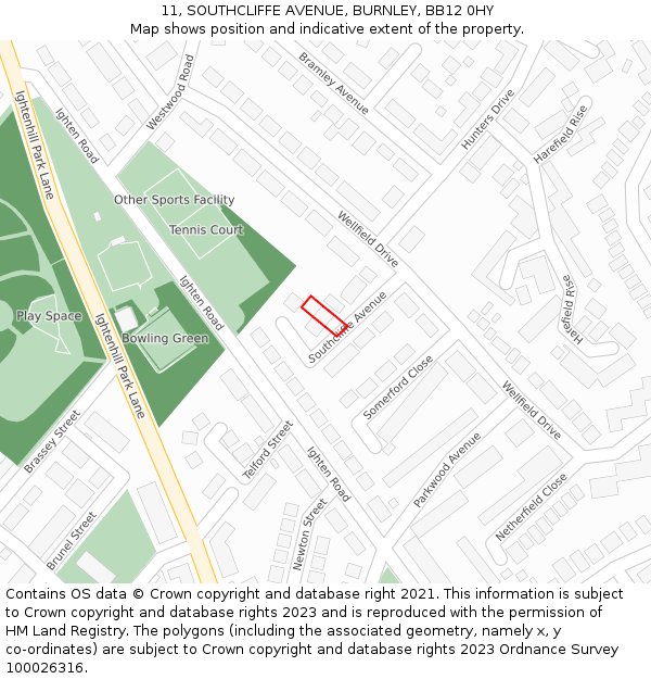 11, SOUTHCLIFFE AVENUE, BURNLEY, BB12 0HY: Location map and indicative extent of plot