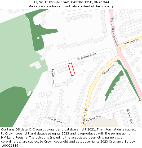 11, SOUTHDOWN ROAD, EASTBOURNE, BN20 9AA: Location map and indicative extent of plot