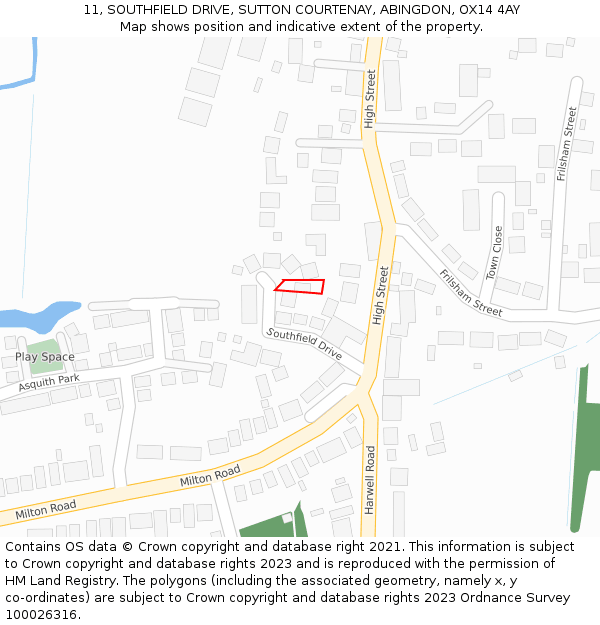 11, SOUTHFIELD DRIVE, SUTTON COURTENAY, ABINGDON, OX14 4AY: Location map and indicative extent of plot