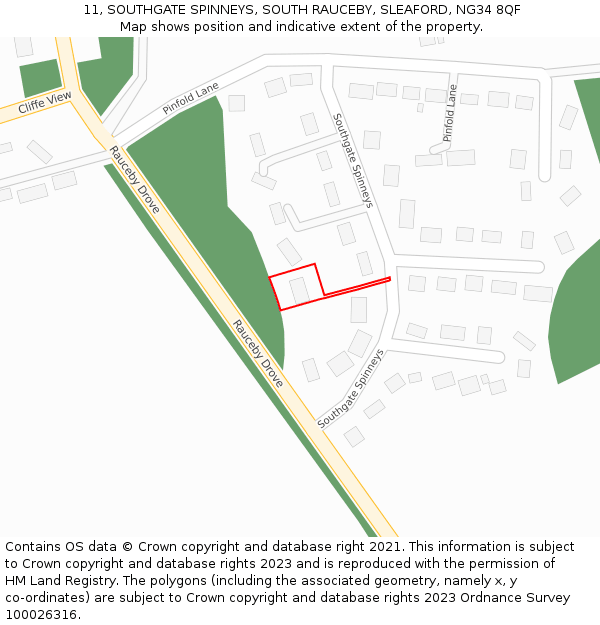 11, SOUTHGATE SPINNEYS, SOUTH RAUCEBY, SLEAFORD, NG34 8QF: Location map and indicative extent of plot