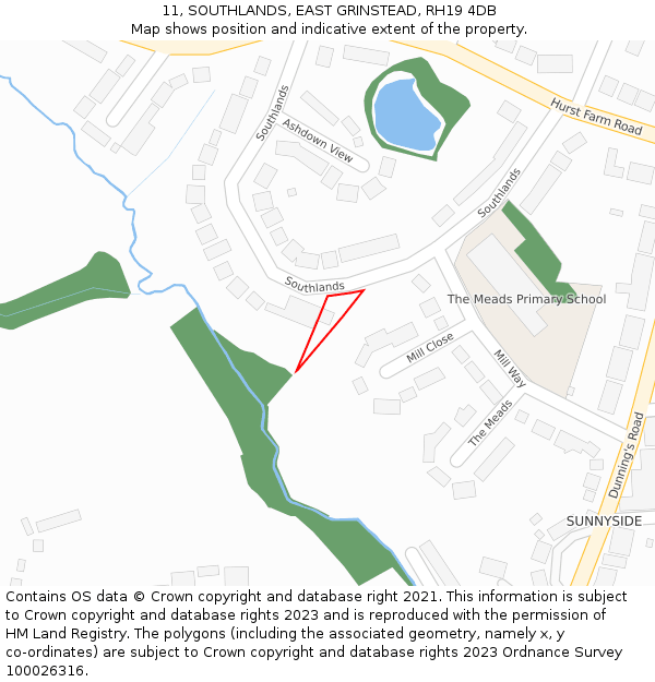 11, SOUTHLANDS, EAST GRINSTEAD, RH19 4DB: Location map and indicative extent of plot