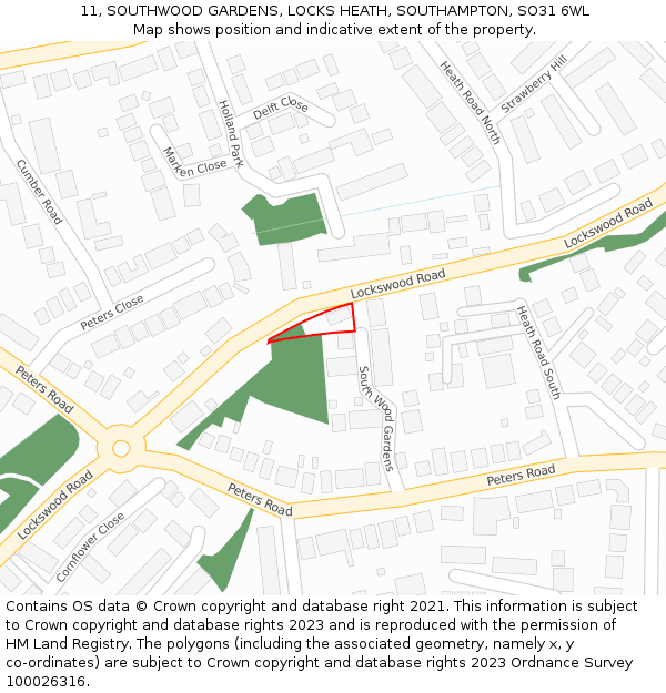 11, SOUTHWOOD GARDENS, LOCKS HEATH, SOUTHAMPTON, SO31 6WL: Location map and indicative extent of plot