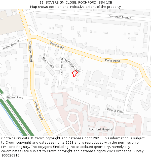 11, SOVEREIGN CLOSE, ROCHFORD, SS4 1XB: Location map and indicative extent of plot