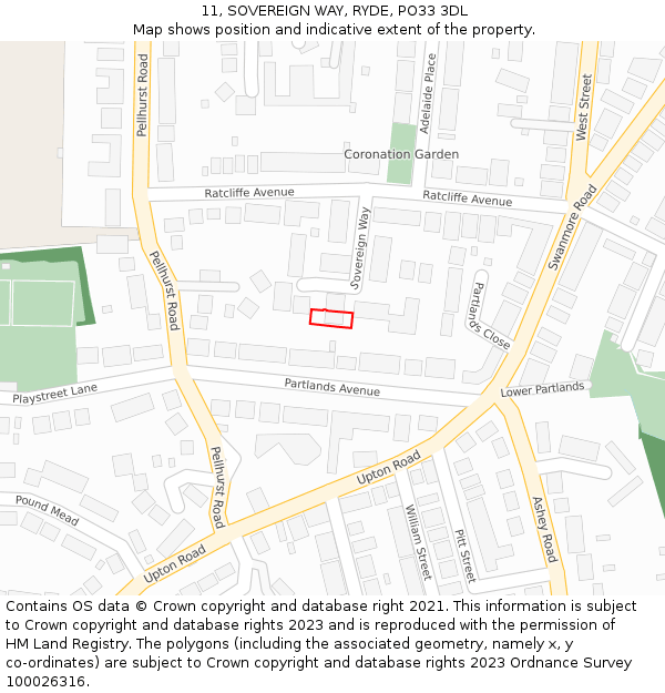 11, SOVEREIGN WAY, RYDE, PO33 3DL: Location map and indicative extent of plot