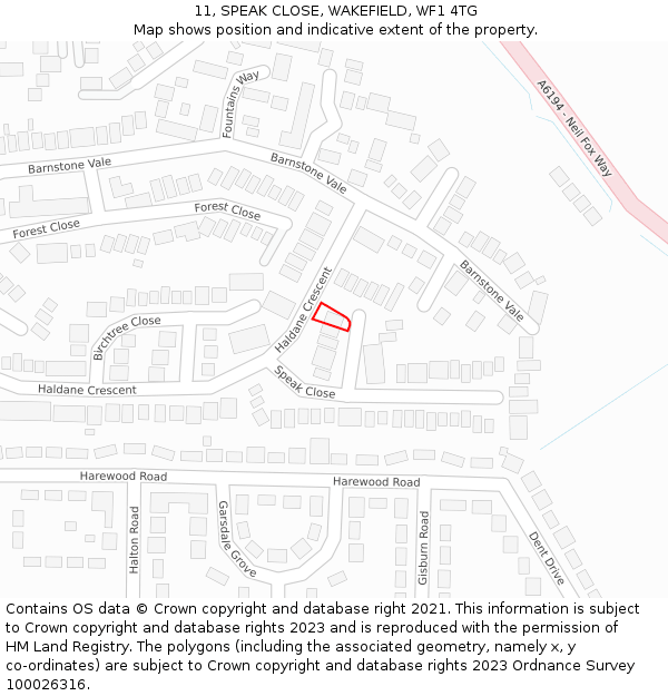 11, SPEAK CLOSE, WAKEFIELD, WF1 4TG: Location map and indicative extent of plot