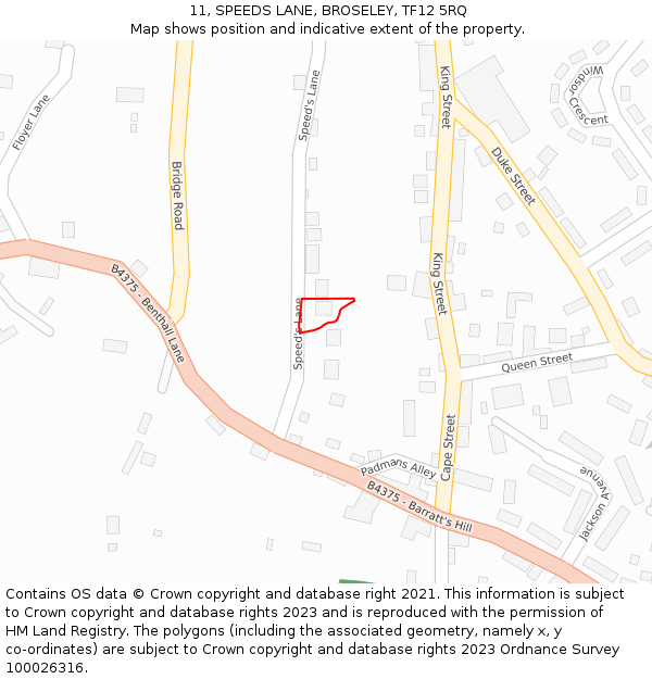 11, SPEEDS LANE, BROSELEY, TF12 5RQ: Location map and indicative extent of plot