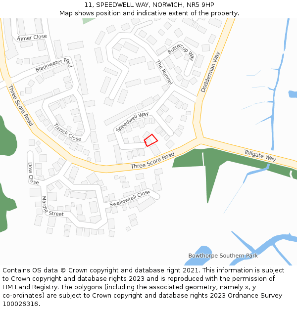 11, SPEEDWELL WAY, NORWICH, NR5 9HP: Location map and indicative extent of plot