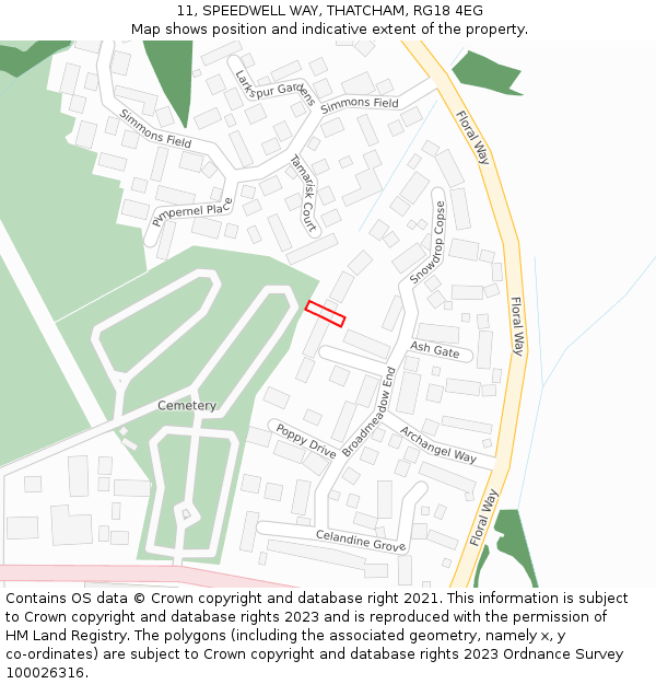 11, SPEEDWELL WAY, THATCHAM, RG18 4EG: Location map and indicative extent of plot