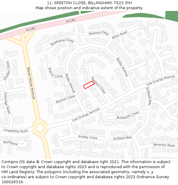 11, SPEETON CLOSE, BILLINGHAM, TS23 3YH: Location map and indicative extent of plot