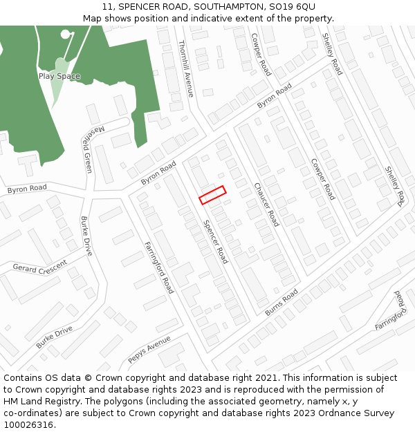 11, SPENCER ROAD, SOUTHAMPTON, SO19 6QU: Location map and indicative extent of plot