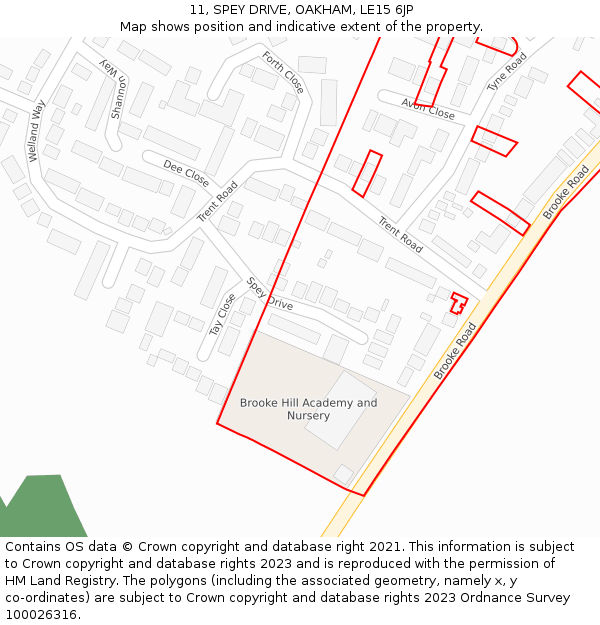 11, SPEY DRIVE, OAKHAM, LE15 6JP: Location map and indicative extent of plot