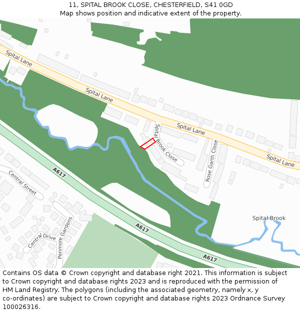 11, SPITAL BROOK CLOSE, CHESTERFIELD, S41 0GD: Location map and indicative extent of plot