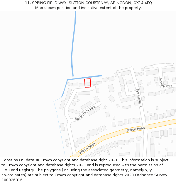 11, SPRING FIELD WAY, SUTTON COURTENAY, ABINGDON, OX14 4FQ: Location map and indicative extent of plot