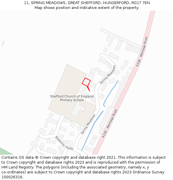 11, SPRING MEADOWS, GREAT SHEFFORD, HUNGERFORD, RG17 7EN: Location map and indicative extent of plot