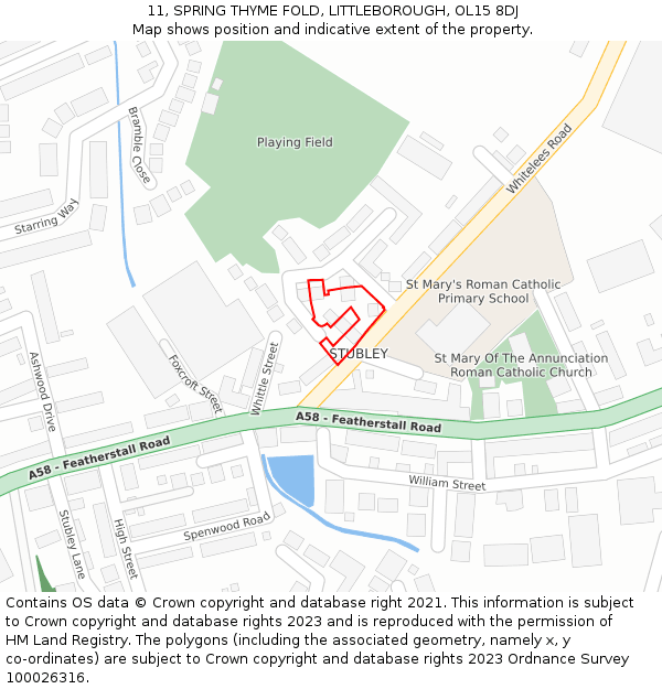 11, SPRING THYME FOLD, LITTLEBOROUGH, OL15 8DJ: Location map and indicative extent of plot