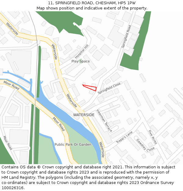 11, SPRINGFIELD ROAD, CHESHAM, HP5 1PW: Location map and indicative extent of plot