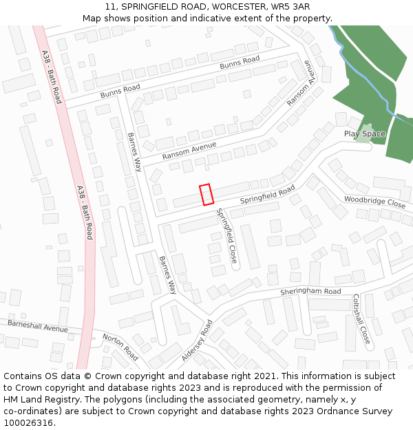 11, SPRINGFIELD ROAD, WORCESTER, WR5 3AR: Location map and indicative extent of plot